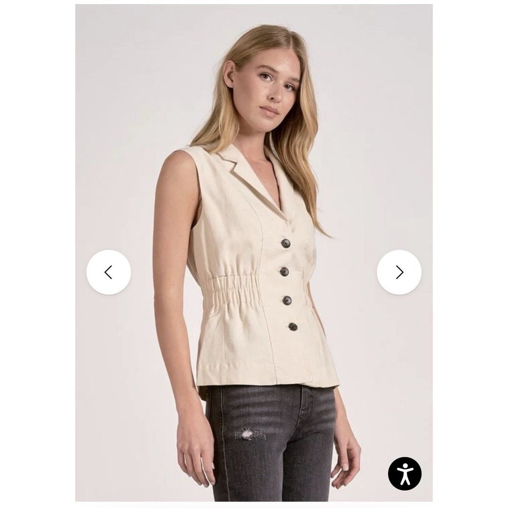 Elan Designer Vest Cinched Waist Sleeveless Button Front Linen Blend Small NWT